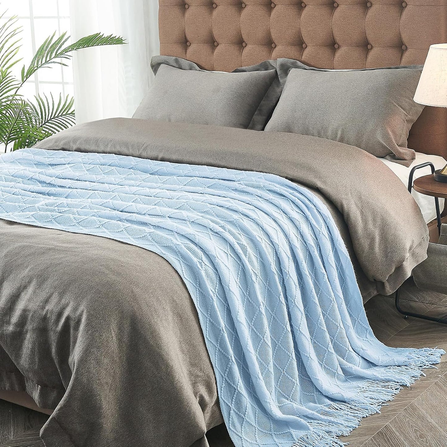 inhand Knitted Throw Blanket for Couch and Bed, Soft Living Room Home Decor Knitted Blanket with Tassel, Outdoor Lightweight Breathable Summer Blanket, Farmhouse Warm Woven Decorative, 50"x60"