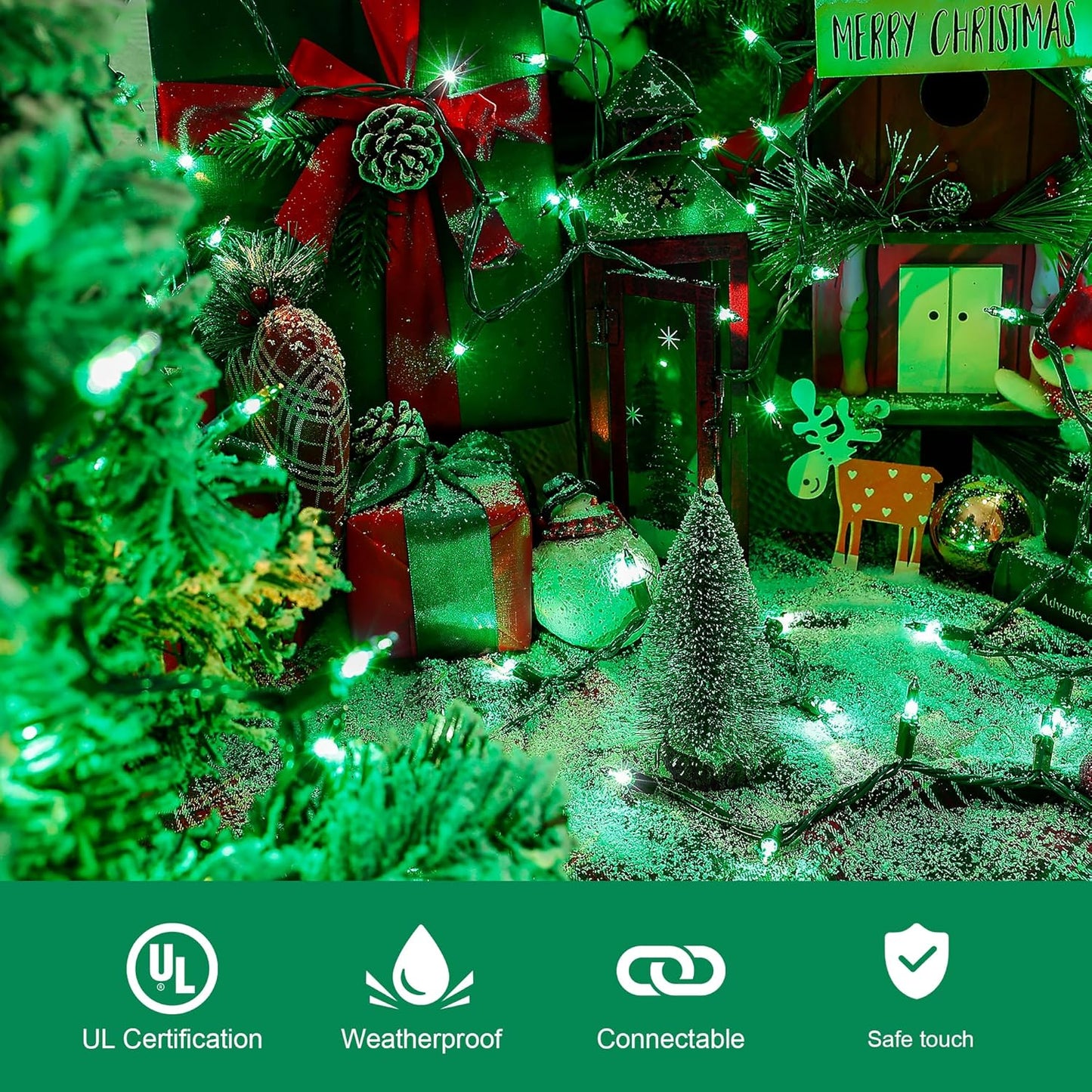 50-Count Green Christmas Tree Lights with Green Wire,13ft Incandescent Bulb Waterproof Fairy Lights，Plug in Mini String Lights for Holiday Decorations, Party, Xmas, Yard, Indoor & Outdoor