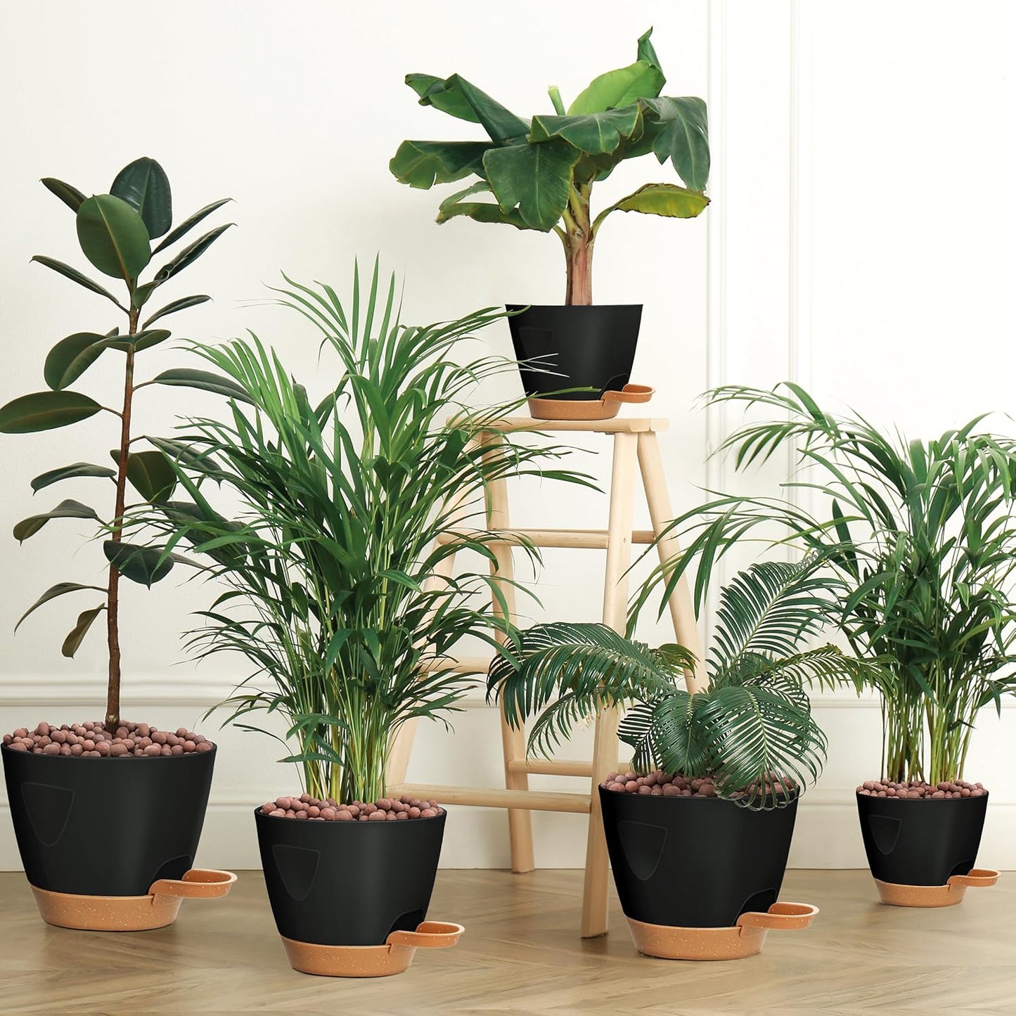 - Uneed Plastic Flower Pot,5-Pack Plant Pots with Drainage 7/6.5/6/5.5/5 Inch,Self Watering Pots for Indoor Plants,Planters for Indoor Outdoor Plants (Black)