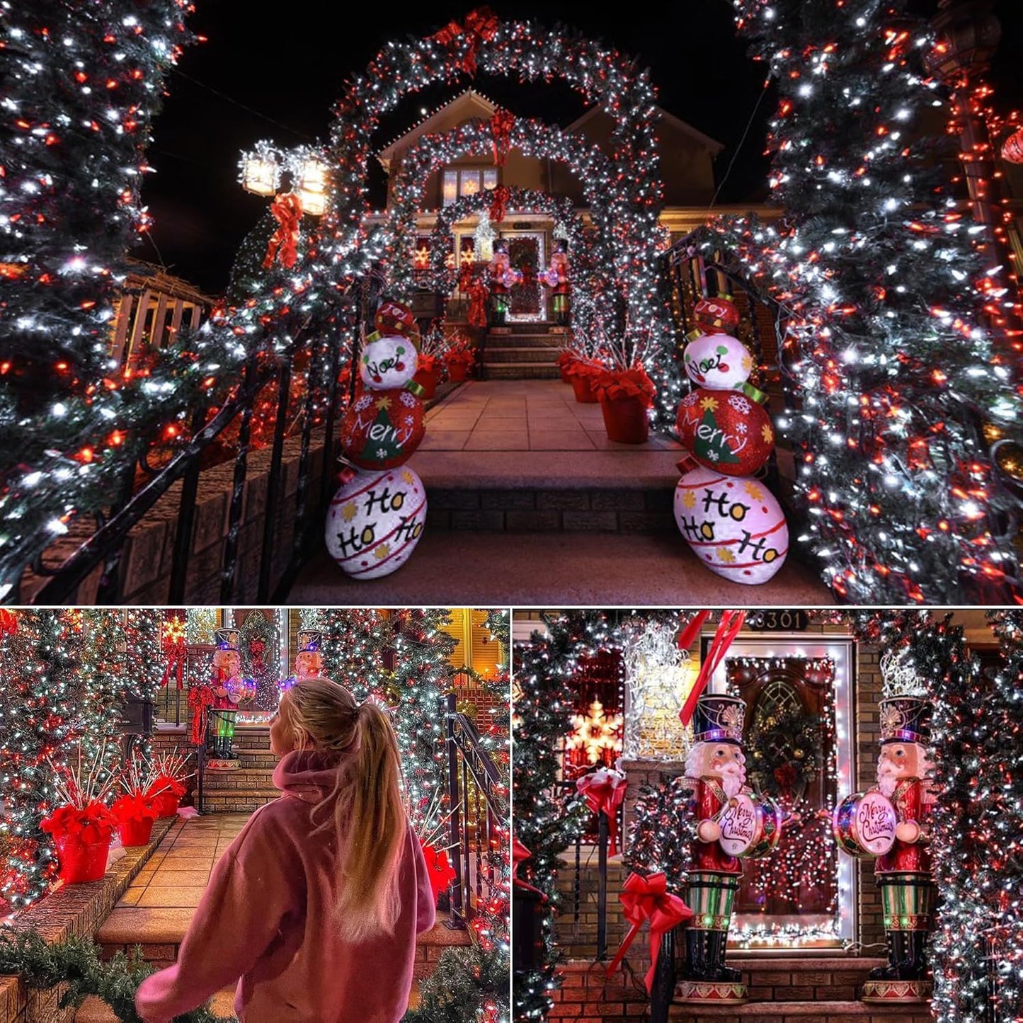 Brizled Red & White Christmas Lights, 33ft 100 LED Christmas String Lights, 5MM Wide Angle Xmas Tree Light Connectable, 120V UL Certified Mini Xmas Light for Indoor Outdoor Tree Room Party, Green Wire