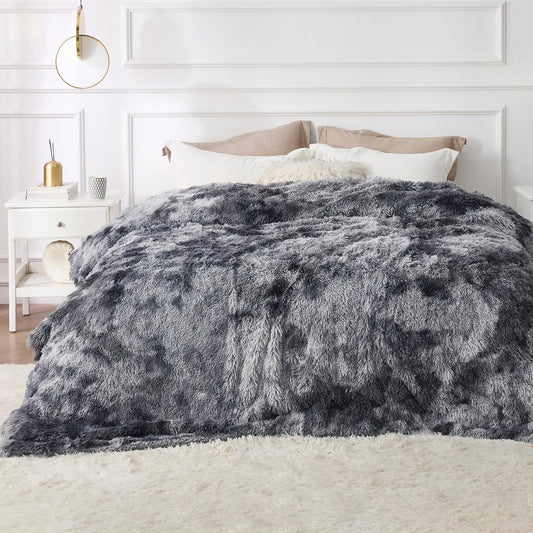 Bedsure GentleSoft Fluffy King Size Blanket for Bed, Faux Fur Fuzzy Minky Couture Warm Blanket for Winter, Thick Plush Sherpa Fleece Oversized Giant Bedding Cozy Gifts for Room, 108x90, Tie Dye Grey