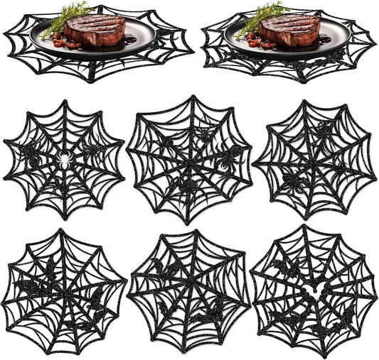 60Pcs Halloween Disposable Paper Placemats Glitter Black Spider Web Dining Table Mat Place Mats for Trick or Treat Party Home Table Setting, 13 x 13 Inch