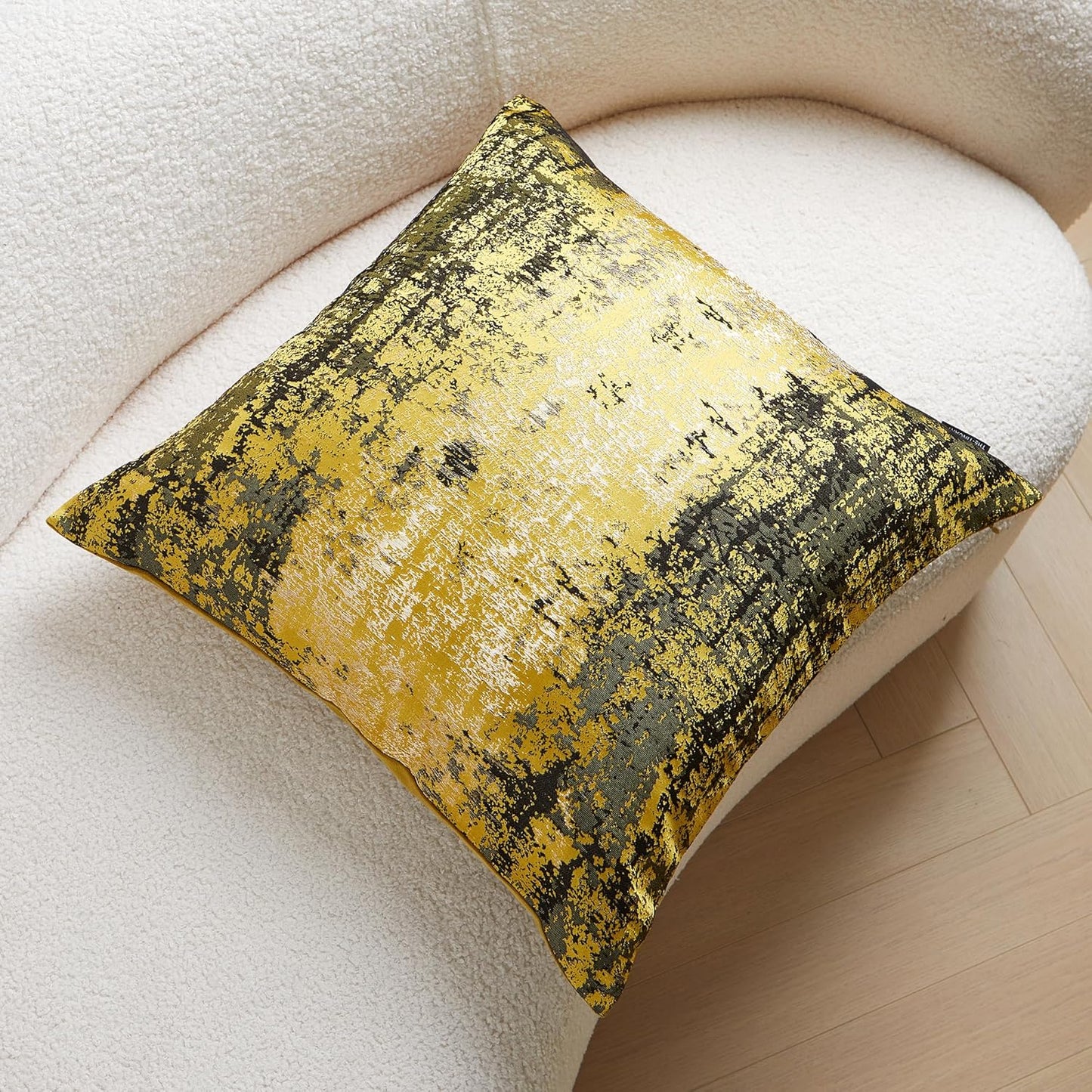 THE-TINOART Sun Gold & Black Jacquard Pillow Cover 22x22 - Luxury Embroidered Decorative Throw Pillow Cover, Reversible with Metallic Thread & Velvet Backing, Elegant Home Decor