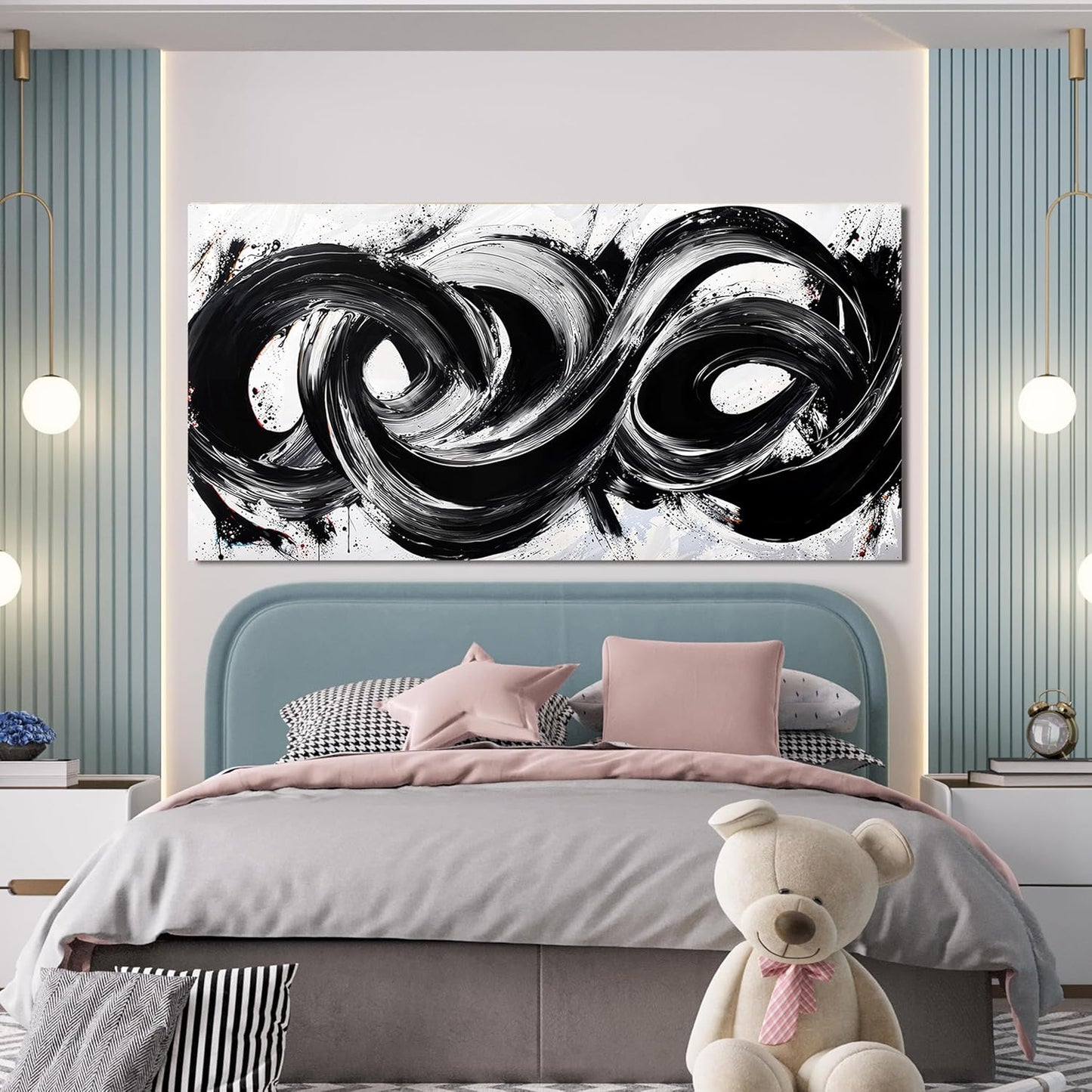 Abstract Wall Art Decor Wall Pictures for Living Room Abstract Canvas Art Wall Decor Large Black and White Wall Art Prints Oversized Minimalist Wall Art Decorations Bedroom Home Wall Art Decor 29" X 58"