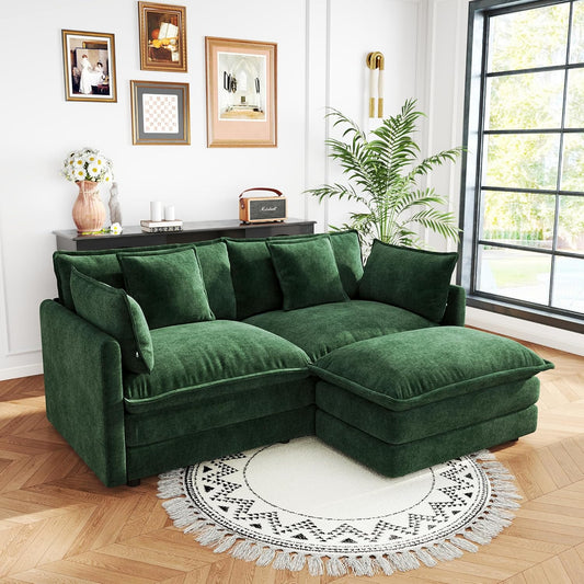Sectional Sofa 2 Seater with Movable 1 Ottoman,Oversized Modular Couch Deep Seat (Green, 76.7 inch-L)