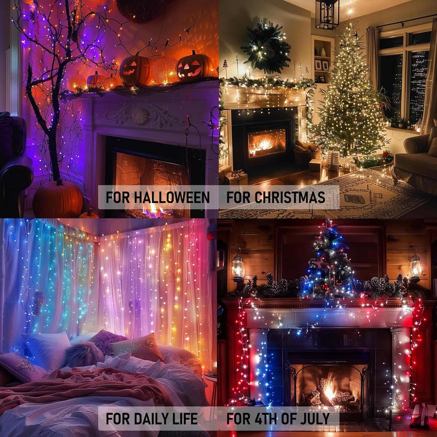 Dazzle Bright Smart Halloween String Lights, 164FT 500 LED RGB Color Changing String Lights with Remote & App Controlled, Christmas Decorations for Indoor Outdoor Holiday Xmas Tree Party Decor