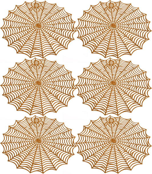 Sfcddtlg 6 Pcs Halloween Spider Web Placemats- 15"" Heat Insulation Halloween Placemats Spider Web Table Mats- Hollow Out Spiderweb Coasters Placemat for Dining Table Halloween Decoration (Brown)