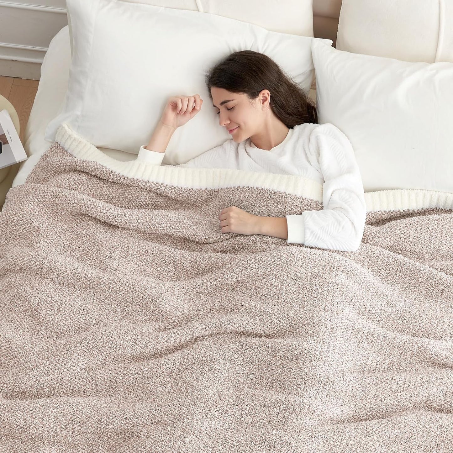 Snuggle Sac Taupe Blankets Twin Size, Reversible Super Soft Bed Blanket Warm Cozy Knit Fuzzy Plush Lightweight Blankets for Bed, Sofa, Living Room, Hotel, Heather Taupe, 60x80 inches