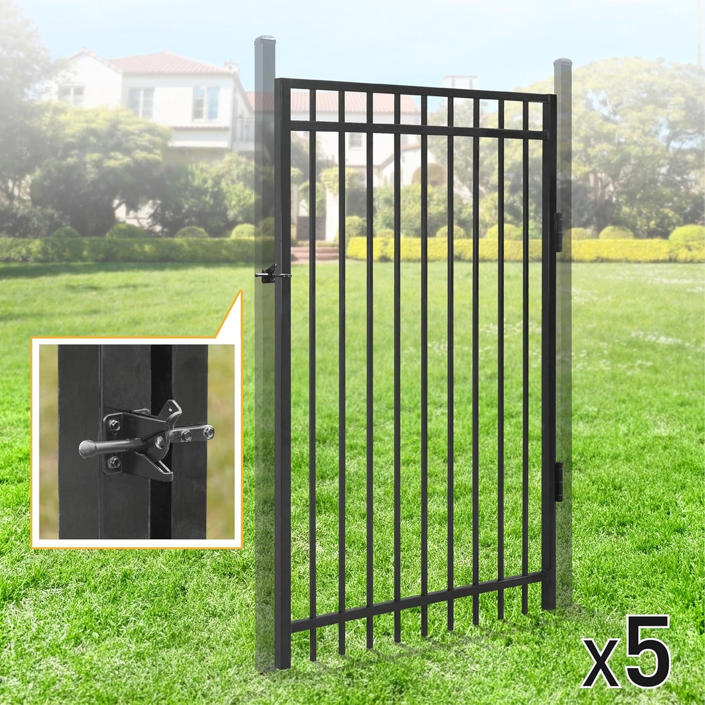 Fencer Wire Heavy Duty Flat Top Fence Gate - Pack of 5, 6FT Height x 4FT Width, Anti-Rust Steel for Outdoor Fencing Barrier, Decorative Garden for Residential, Yard, Pool, Patio
