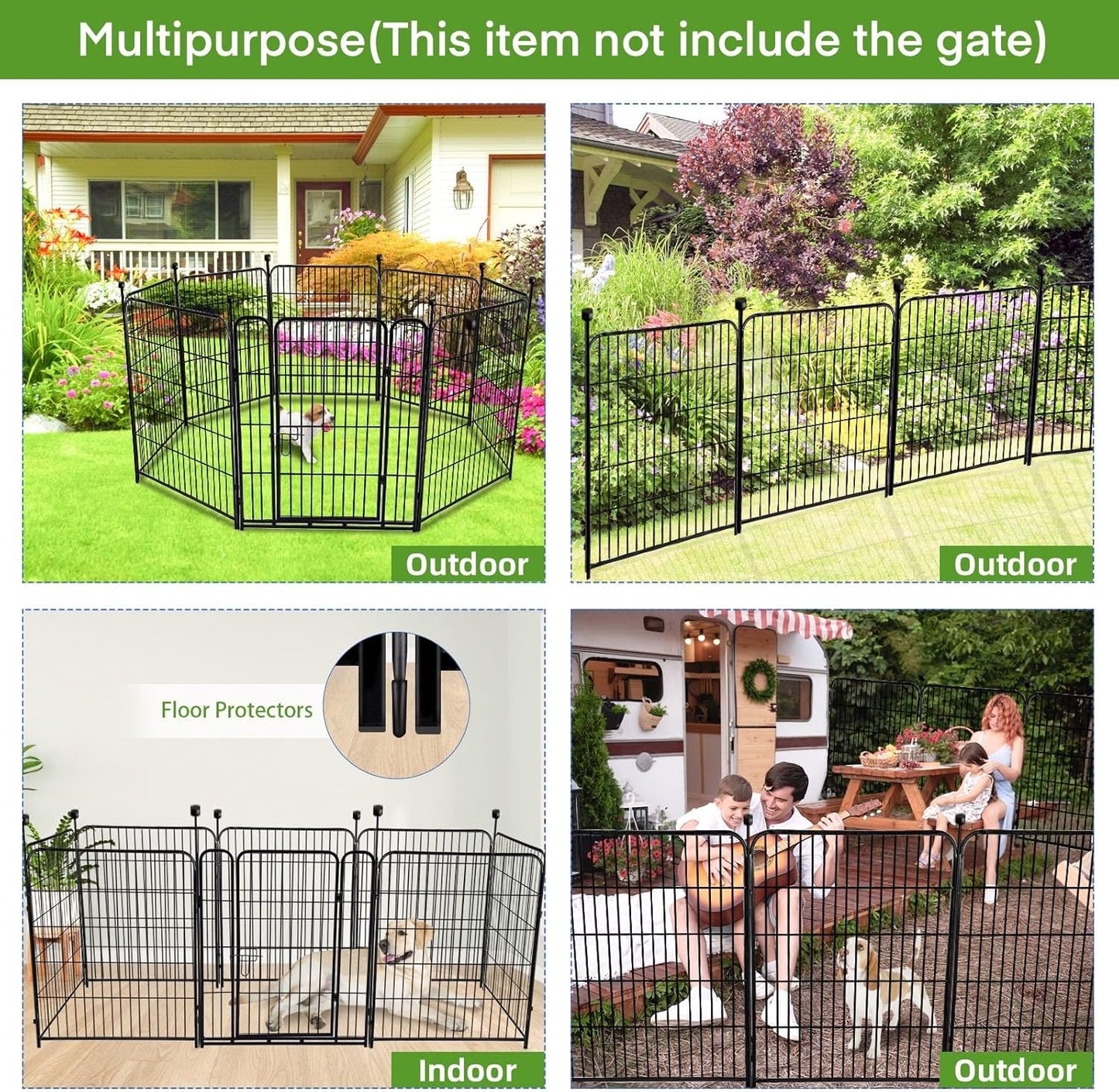 Doorless 54in(H) Garden Fence Animal Barrier, 8 Panels Total 17.7 Ft(L) Outdoor Dog Fence, Black Metal Dog Fences for The Yard, Temporary Fencing