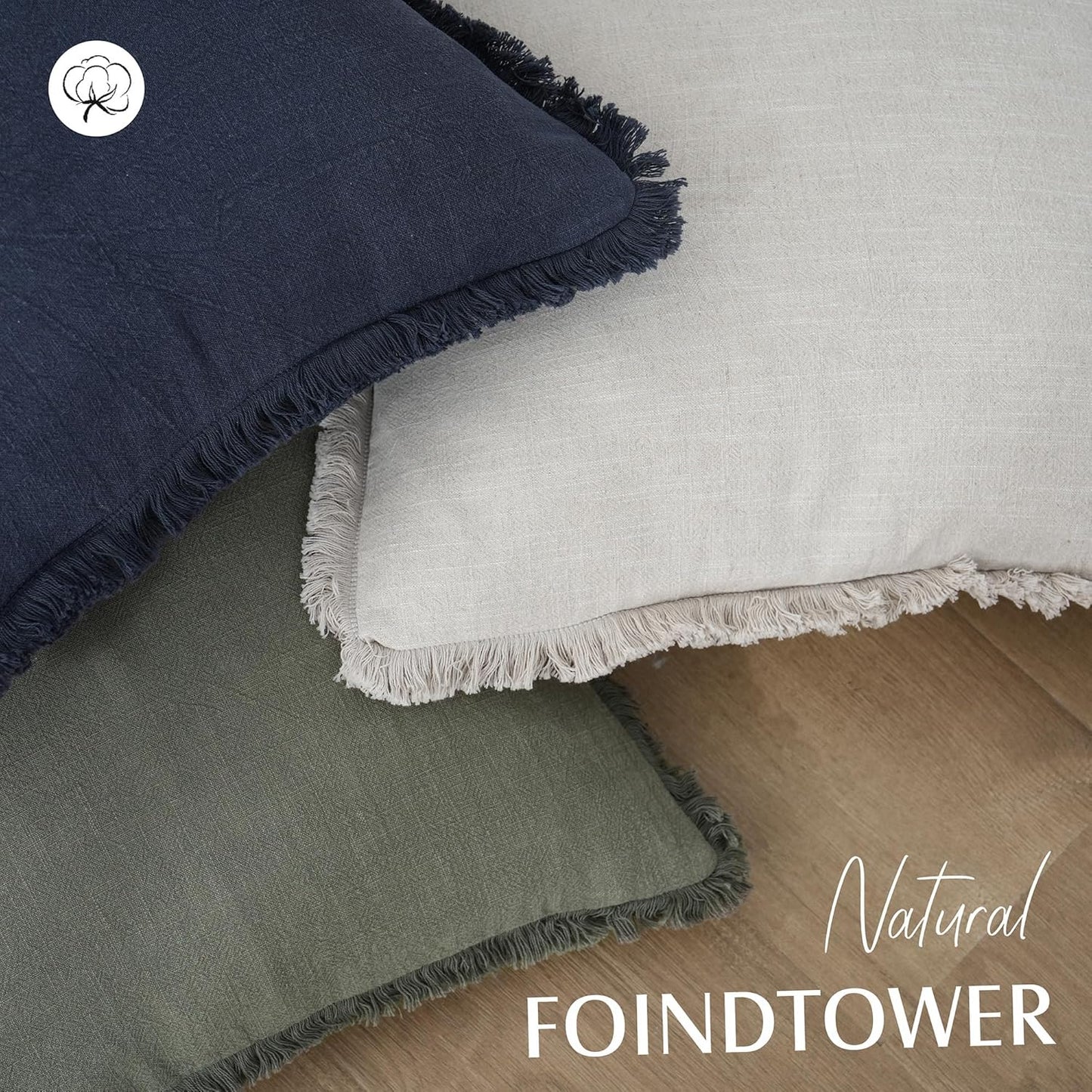 Foindtower Set of 2 Decorative Linen Fringe Throw Pillow Covers Cozy Boho Farmhouse Cushion Cover with Tassels Soft Accent Pillowcase for Couch Sofa Bed Living Room Home Decor, 24×24 Inch, Navy Blue