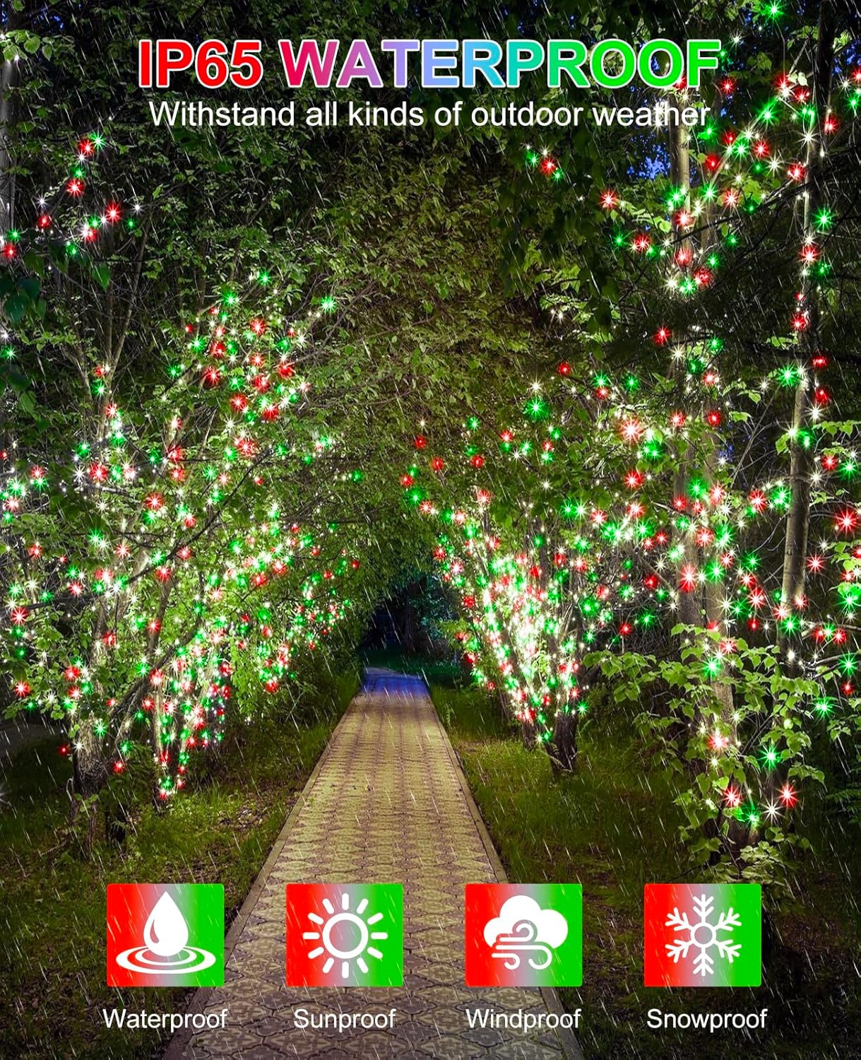 80FT 240 LED Christmas Lights Outdoor, Plug in Christmas Tree Lights Waterproof 8 Modes, Green Wire Connectable String Light for Indoor Garden Xmas Party Holiday Decorations, Red White Green