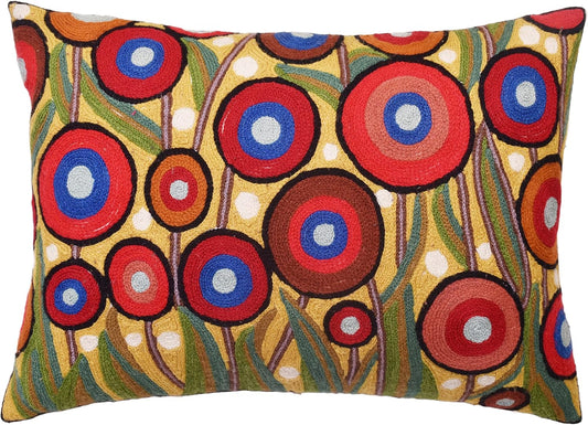 Lumbar Yellow Poppy Floral Pillow Cover Red Poppies Flower Pillows Farmhouse Chair Cushion Floral Poppy Hand Embroidered Size 14x20