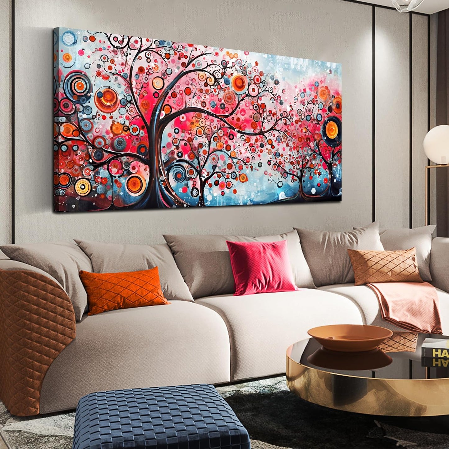 ENTANUB Tree Wall Art for Living Room, Abstract Canvas Wall Decor for Bedroom, Pink Print Paintings, Size 24x48 Inches