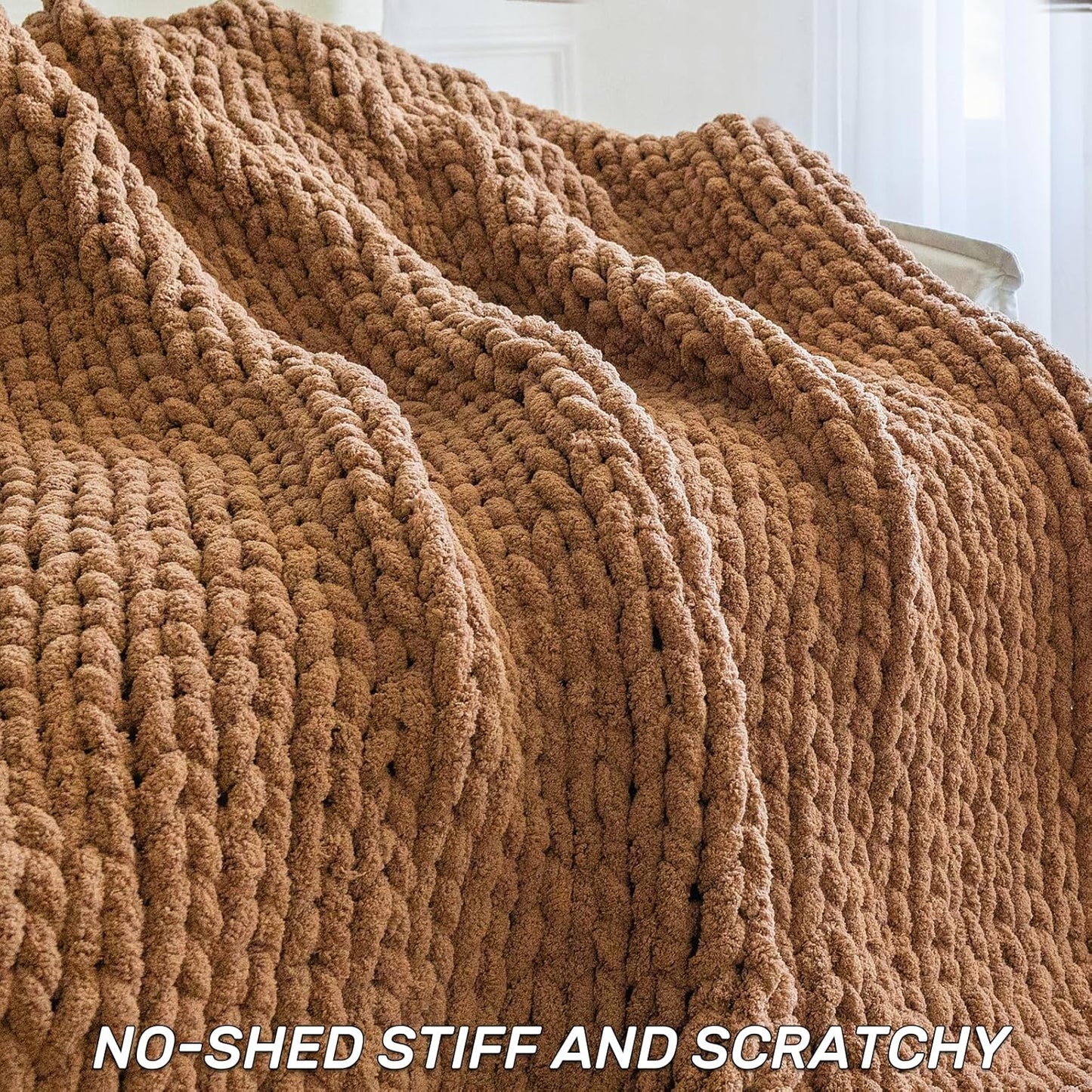 Chunky Knit Blanket - Luxury Soft Cozy 40 * 50 Throw Blanket,100% Woven Blanket Rope Knot Throw Blanket for Couch, Sofa, Home Decor, Gift - Machine Washable（Brown）