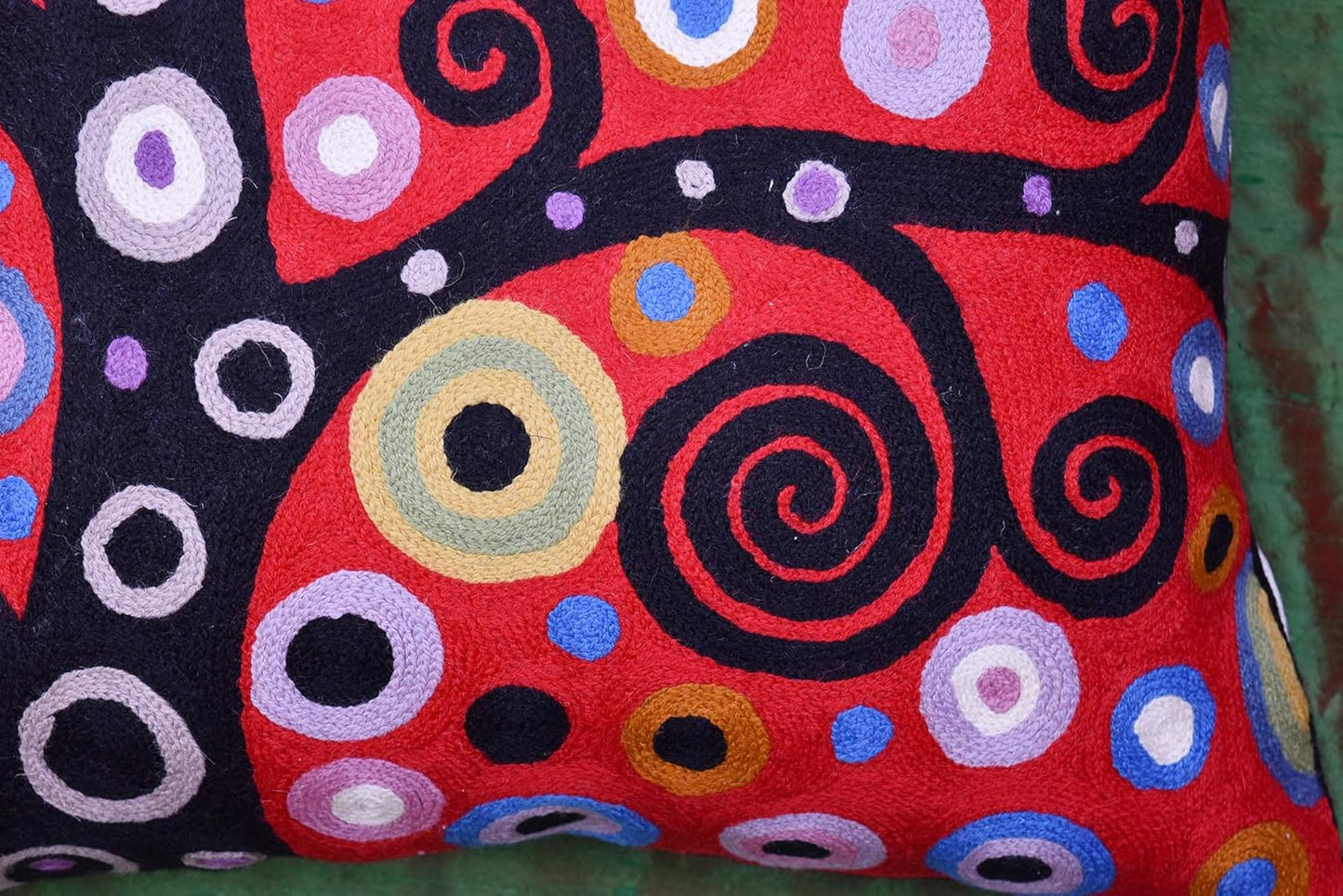 Klimt Tree of Life Pillow Cover | Red Floral Pillowcase | Flower Accent Pillows |Suzani Cushions | Flower Pillows | Modern Floral Cushion Cover | Hand Embroidered Wool Size - 18x18