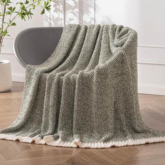 MIULEE Super Soft Throw Blanket for Couch, Olive Green Cozy Fluffy Warm Blankets Lightweight Knit Throw Blankets for Sofa, Bed, Chair, Living Room, Camping, Picnic, 50 x 60 inch