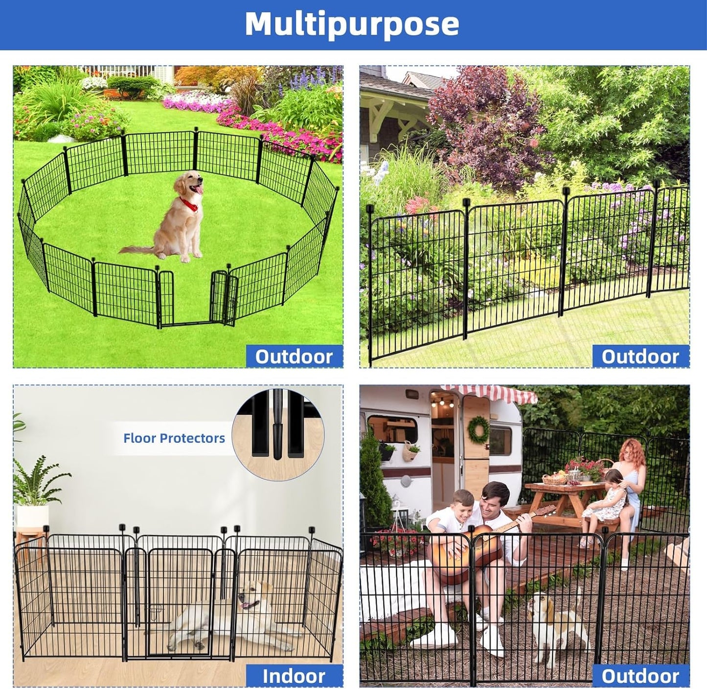 ADAVIN Garden Fence with Gate 32in(H) x 31 ft(L),14 Panels Black Heavy Duty Iron Metal Animal Barrier Fence, Indoor&Outdoor Dog Playpen, Camping Fence, No Dig Garden Border Fencing for Yard