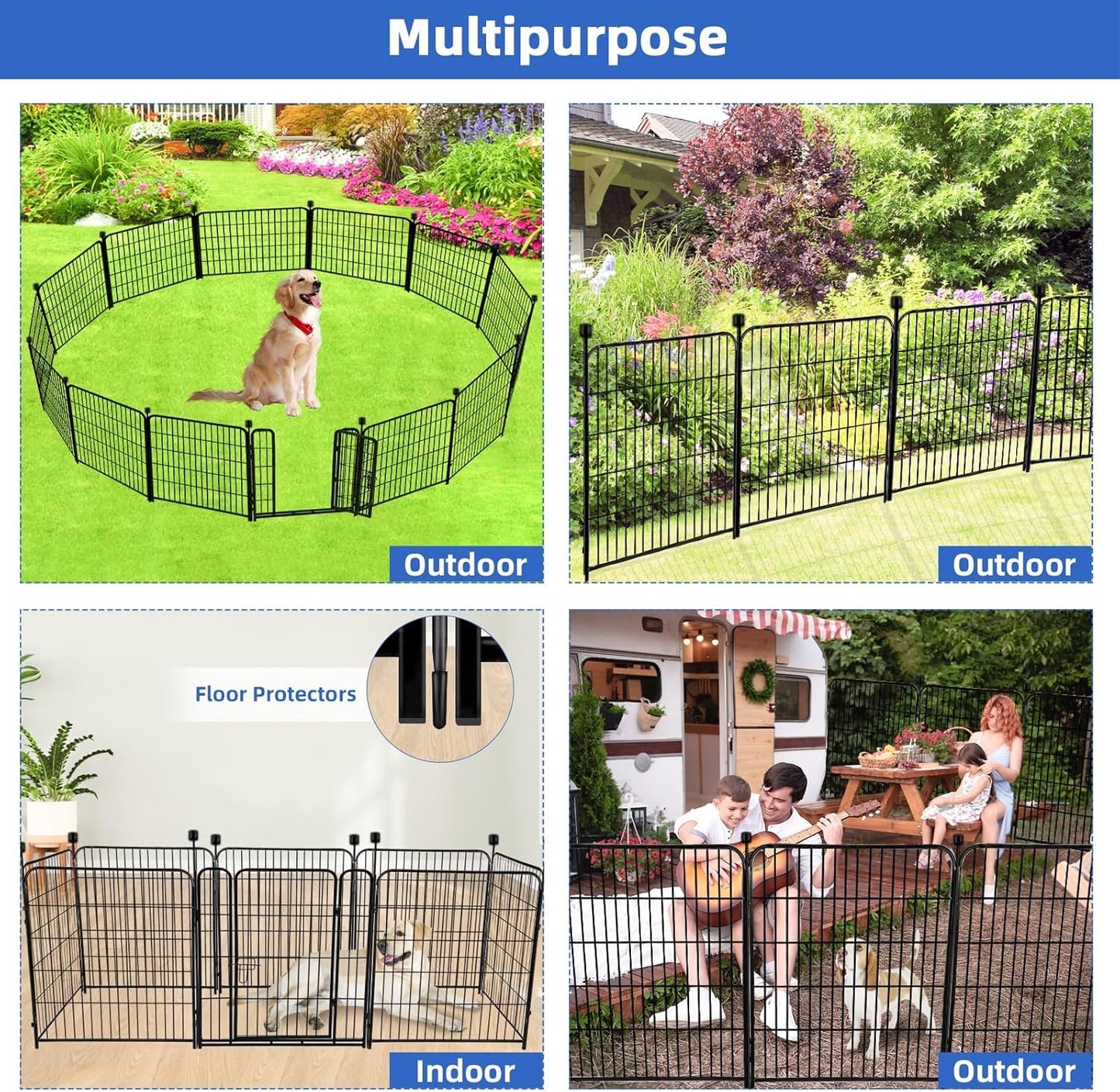 ADAVIN Garden Fence with Gate 36 in(H)×31 Ft(L) 14 Panels, Camping Fence, Tall Animal Barrier Fence, Pet Fences for Dogs Outside, Black Metal Decorative Garden Fencing, Flower Bed Fencing