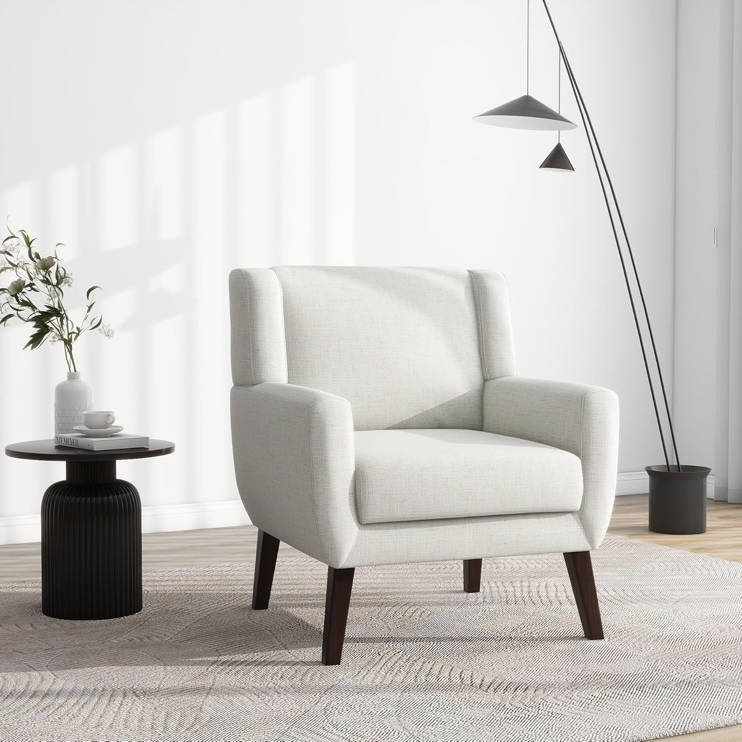 UIXE Accent Chair, Fabric Upholstered Armchair for Living Room, Comfy Arm Chair Single Sofa Bedroom Side Reading Seat - Flax Beige