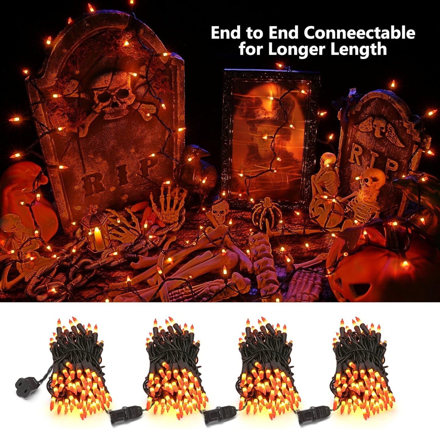 Brizled Candy Corn Halloween Lights, 100 Count Orange & Yellow UL Certified Incandescent Mini String Lights, Black Wire, Indoor & Outdoor Lighting Decoration