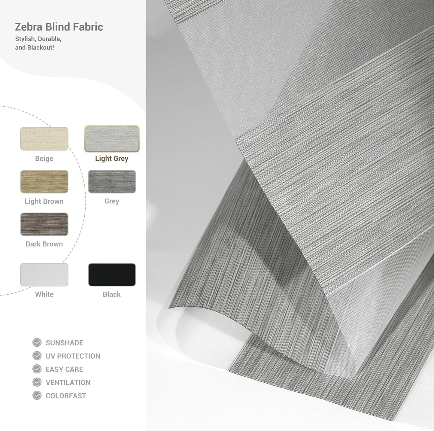 Cordless Zebra Blinds for Windows, Blackout Interior Blinds,Easy to Install,UV Protection,for Offices and Home,Custom Roller Shades, Mousse Light Grey,58" W x 72" H