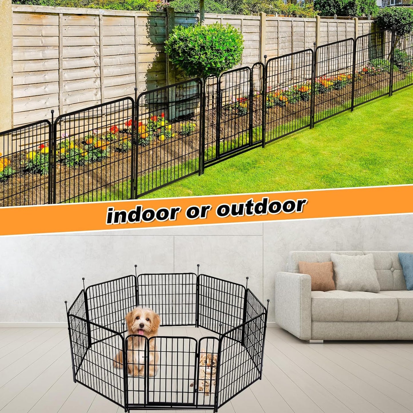 Animal Barrier Fence, 40 in(H)×27 in(L) 14 Panels Total 31 Ft(L), Garden Fence with Gate, Flower Bed Fencing, Black Metal Decorative Garden Fencing, Fence for Dogs Outside