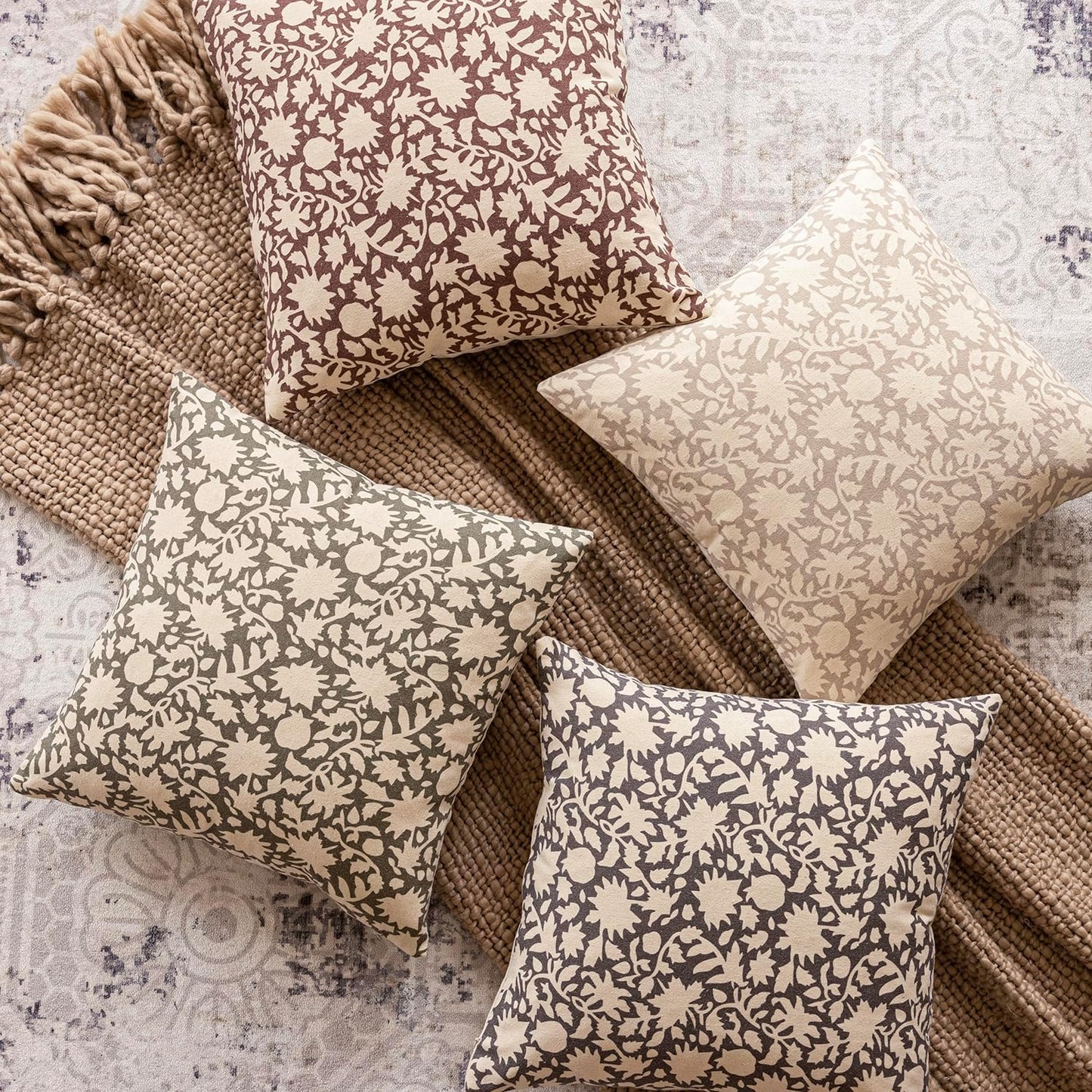 Foindtower Set of 2 Decorative Long Body Lumbar Throw Pillow Covers Accent Farmhouse Cushion Covers Boho Floral Pillowcase for Couch Sofa Bedroom Living Room Home Decor Outdoor,14×36 Inch,Ivory Beige