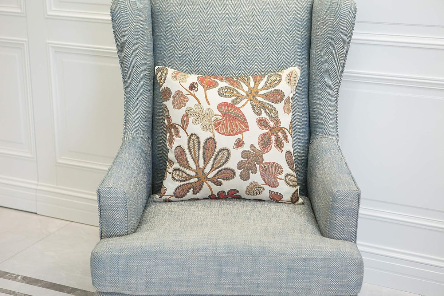 Set of 2 Jacquard Tropical Leaf Pattern Throw Pillow Covers Decorative Pillowcase 20X20 Inches,Coral Cream