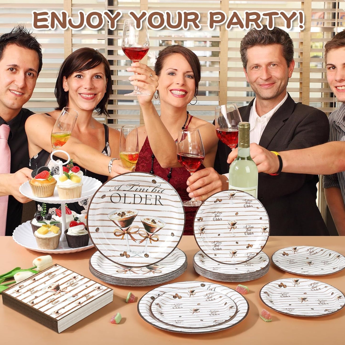 150Pcs Tini Bit Older Martini Decor Martini Plates Napkins A Tini Bit Older Plates Disposable Martini Party Dinner Dessert Plates for Espresso Birthday Bar Bachelorette Party,Serves 50