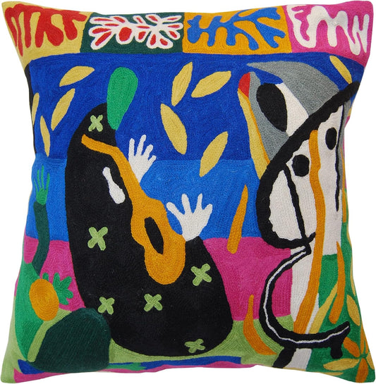 Matisse Decorative Pillow Cover - Music Modern Chair Cushion| Modern Farmhouse Pillows | Flower Outdoor Pillow | Mid Century Chair Cushions |Hand Embroidered Wool Size 18x18