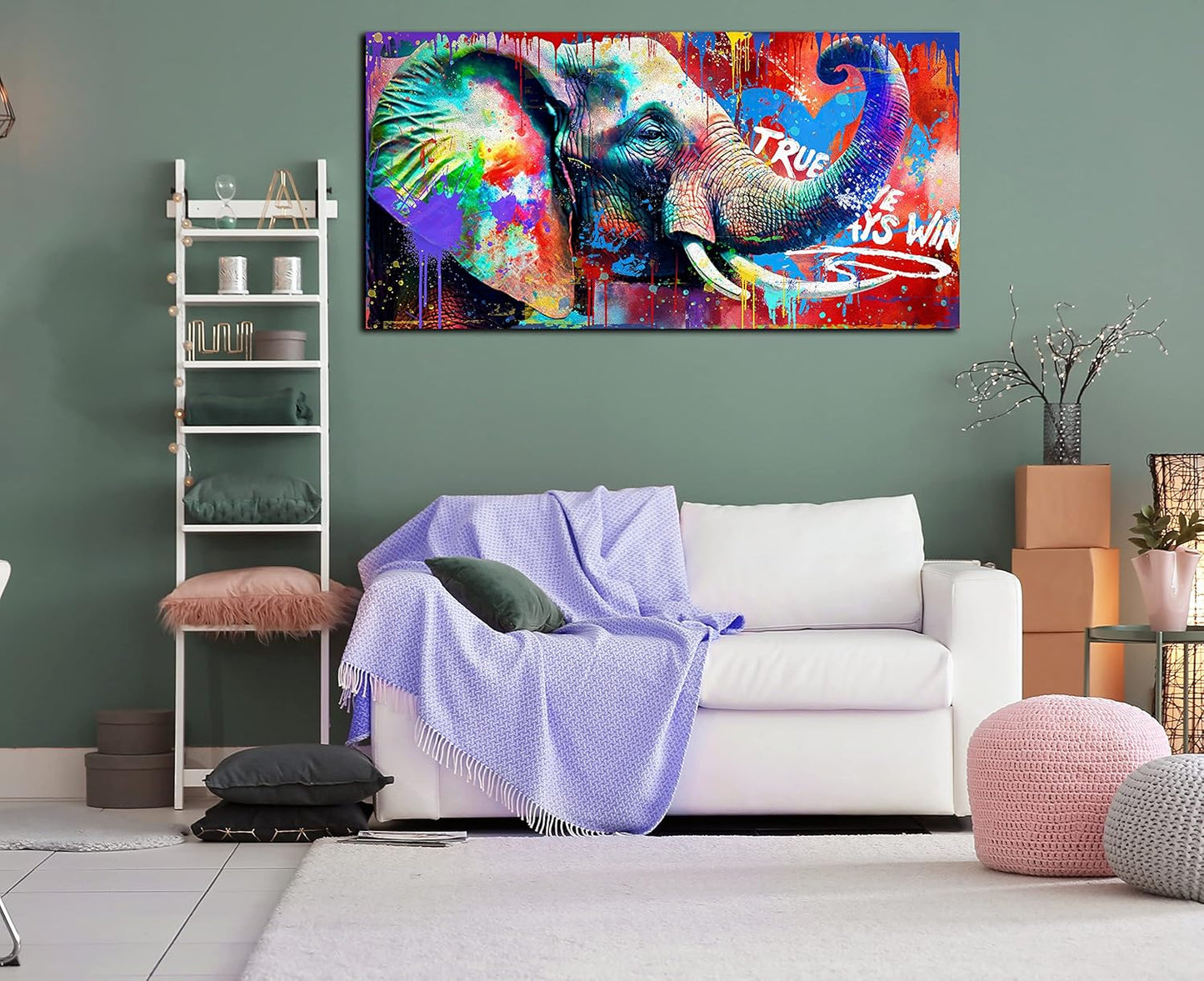 Graffiti Elephant Canvas Wall-Art - Wall Art Bedroom Decor for Teen Boys - Funny Animal Wall Art Ready to Hang Size 59" x 29"