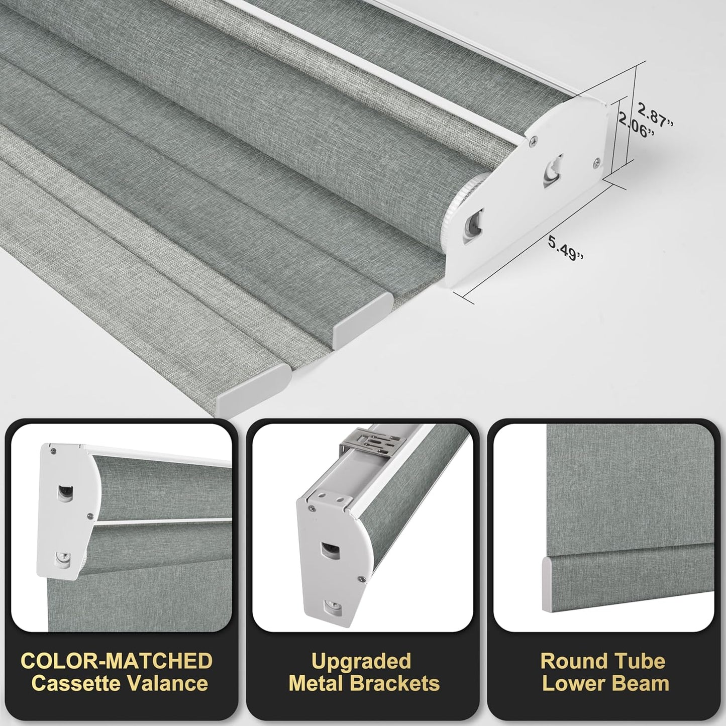 BERISSA Cordless Dual Roller Shades with Cassette Valance,Double Window Shades Blackout and Light Filtering Shades,Day and Night Roller Shades for Home Office Door.Linen Grey.78 W x 72" H