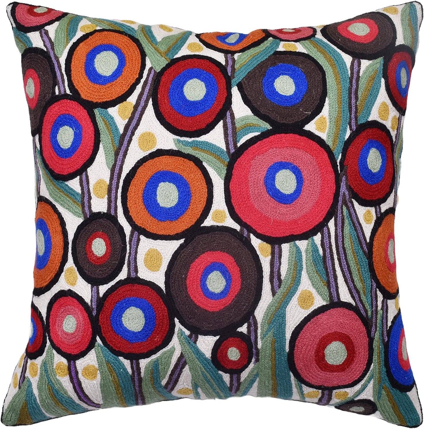 Floral Poppy Pillow Cover White Red Floral Outdoor Pillowcase Suzani Accent Chair Cushion Flower Accent Couch Pillowsham Boho Florals Chair Hand Embroidered 18x18 Inch