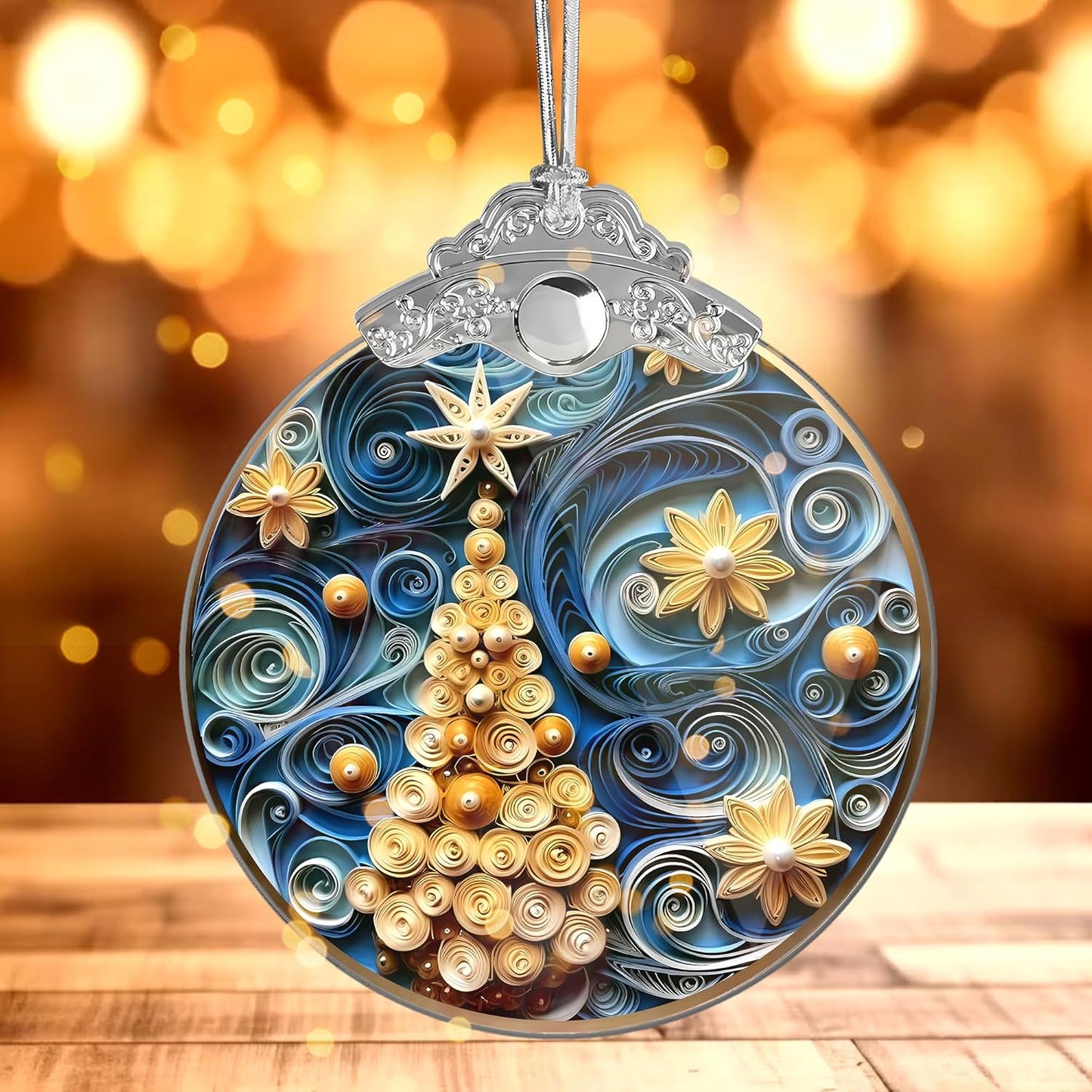 2025 Christmas Ornament, Stained Glass Effections, Christmas Tree 4 Inch Acrylic Ornament Art, White Elephant Gifts Car Interiors Decors, Christmas Decor (Quilling Tree 2)