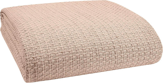 Elvana Home 100% Cotton Bed Blanket, Breathable Bed Blanket King Size, Cotton Thermal Blankets King, Perfect for Layering Any Bed for All Season, Beige