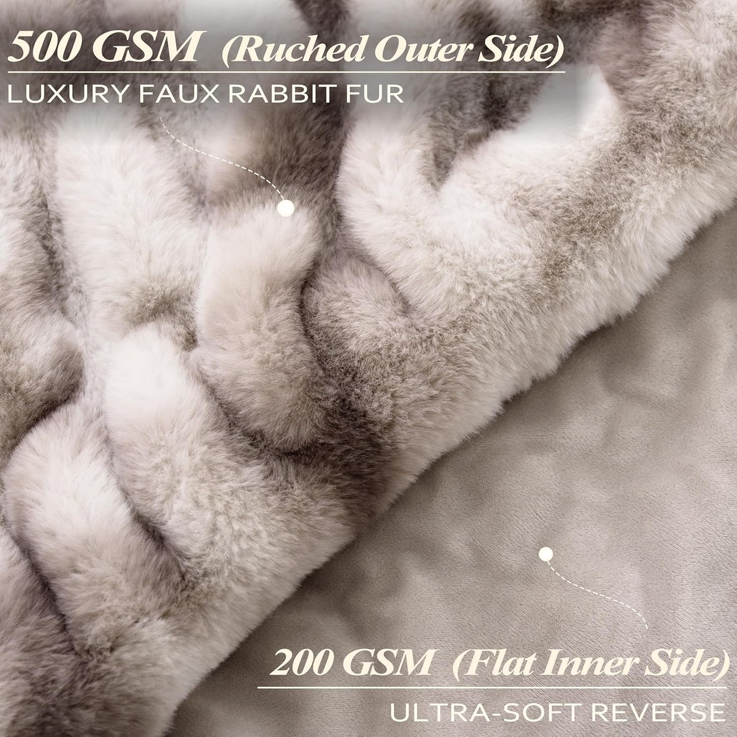 Touchat Ruched Faux Rabbit Fur Blanket, 700 GSM Luxury Dual-Sided Soft Cozy Blanket, Fuzzy Fluffy Plush Throw for Bed, Couch and Sofa - 60"x80", Tie-dye Coffee