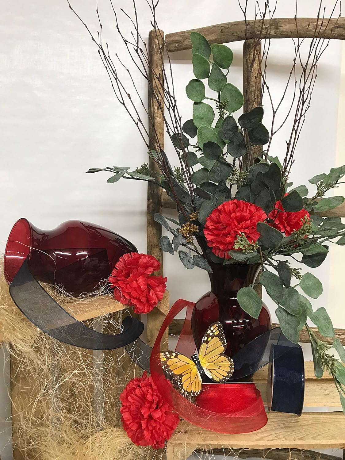 Floral Supply Online - 8" Rose Vase and Flower Guide Booklet - Decorative Glass Flower Vase for Floral Arrangements, Weddings, Home Decor or Office. (Red)