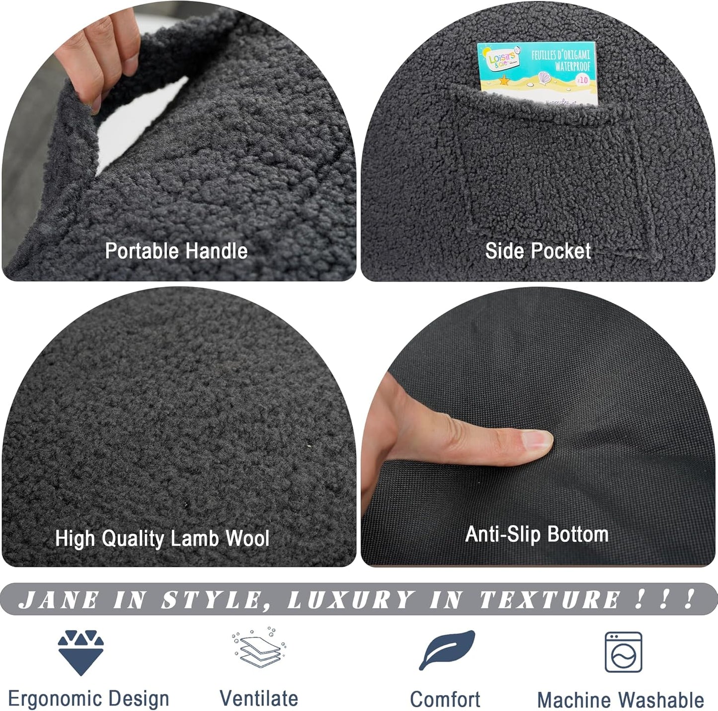 Giant Bean Bag Chair, Lambswool Bean Bag Chair for Adults, Soft Bean Bag High-Density Foam Filled, Grey Comfortable Been Bag for Bedroom, Playroom.