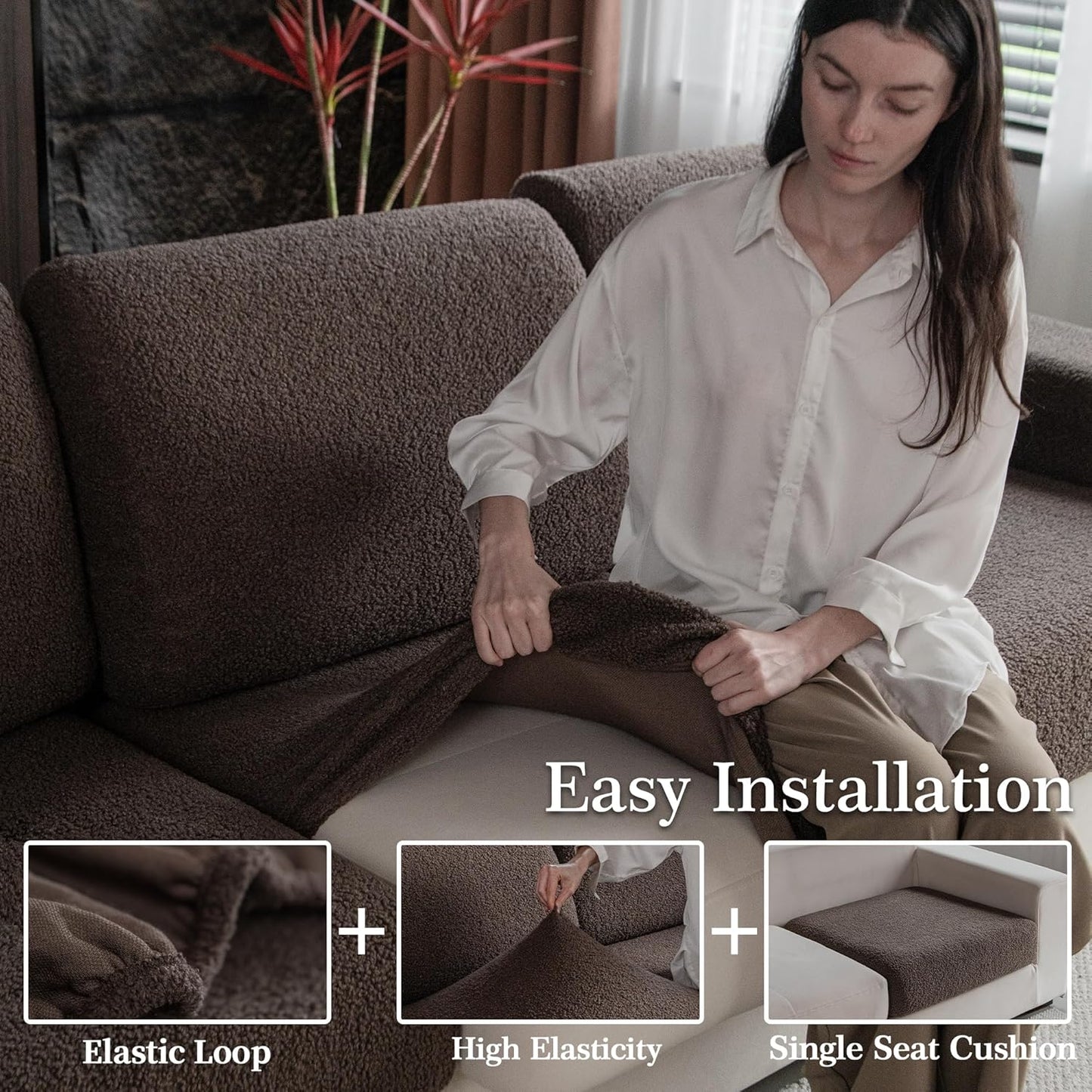 Couch Cushion Covers for Sectional Sofa, Stretch Soft Sofa Slipcovers Washable Wear-Resistant Universal Furniture Protector for Living Room(1 Piece Back Couch Cover, Brown)