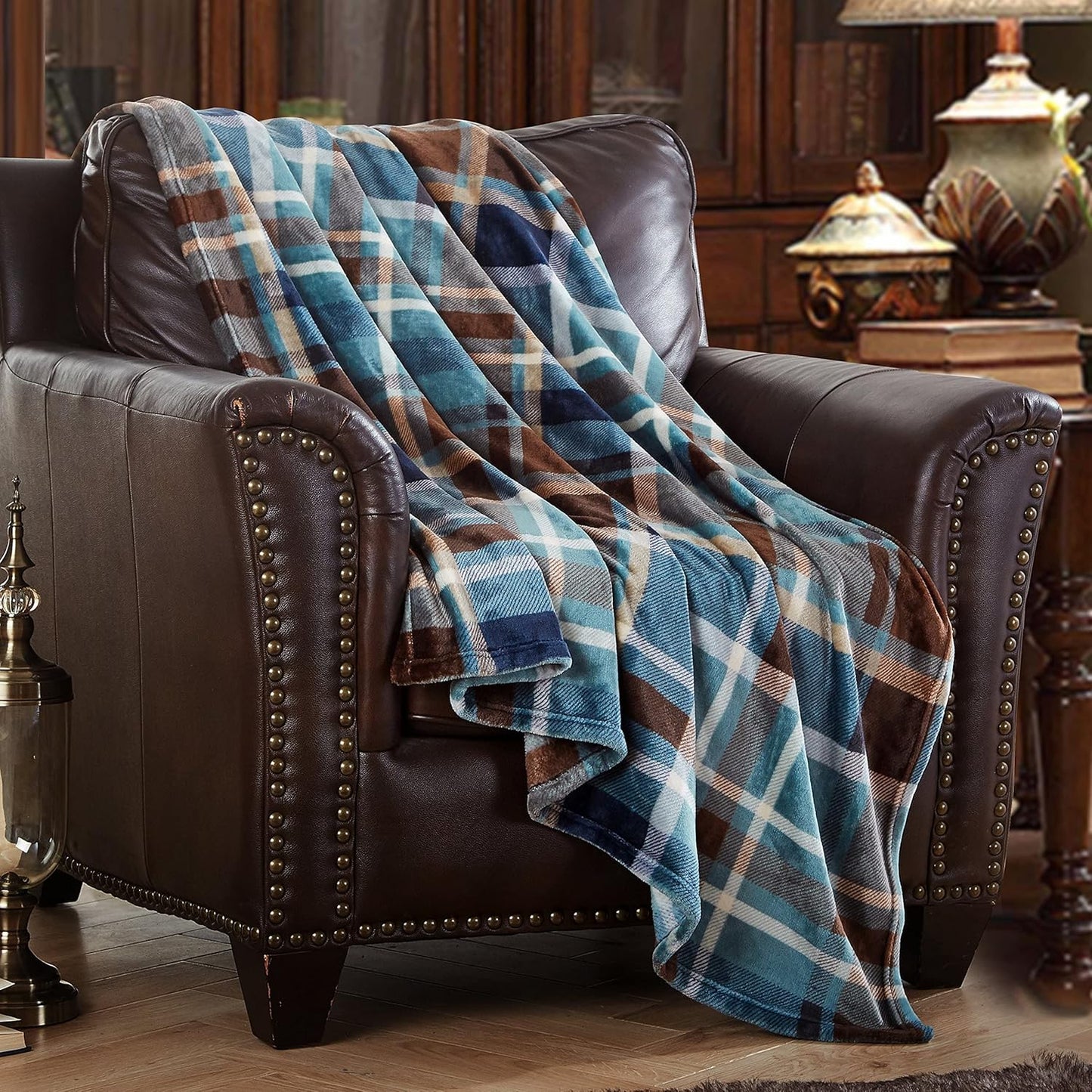 MERRYLIFE Throw Blanket Plaid Sherpa | Ultra-Plush Soft Colorful Oversized | Decorative Couch Travel Blanket | King Size(90" 102", Greenland)