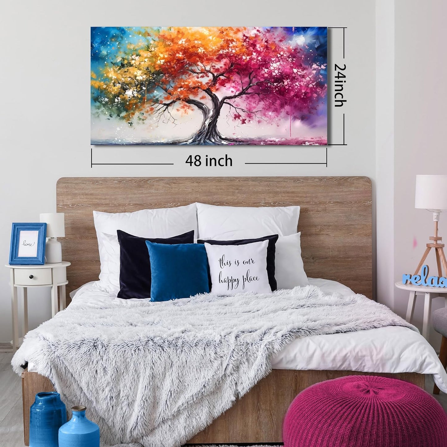 Alsingbago Large Colorful Tree Canvas Wall Art for Living Room Bedroom Home Office Orange and Pink Tree Picture Modern Artwork Ready to Hang Size 24x48