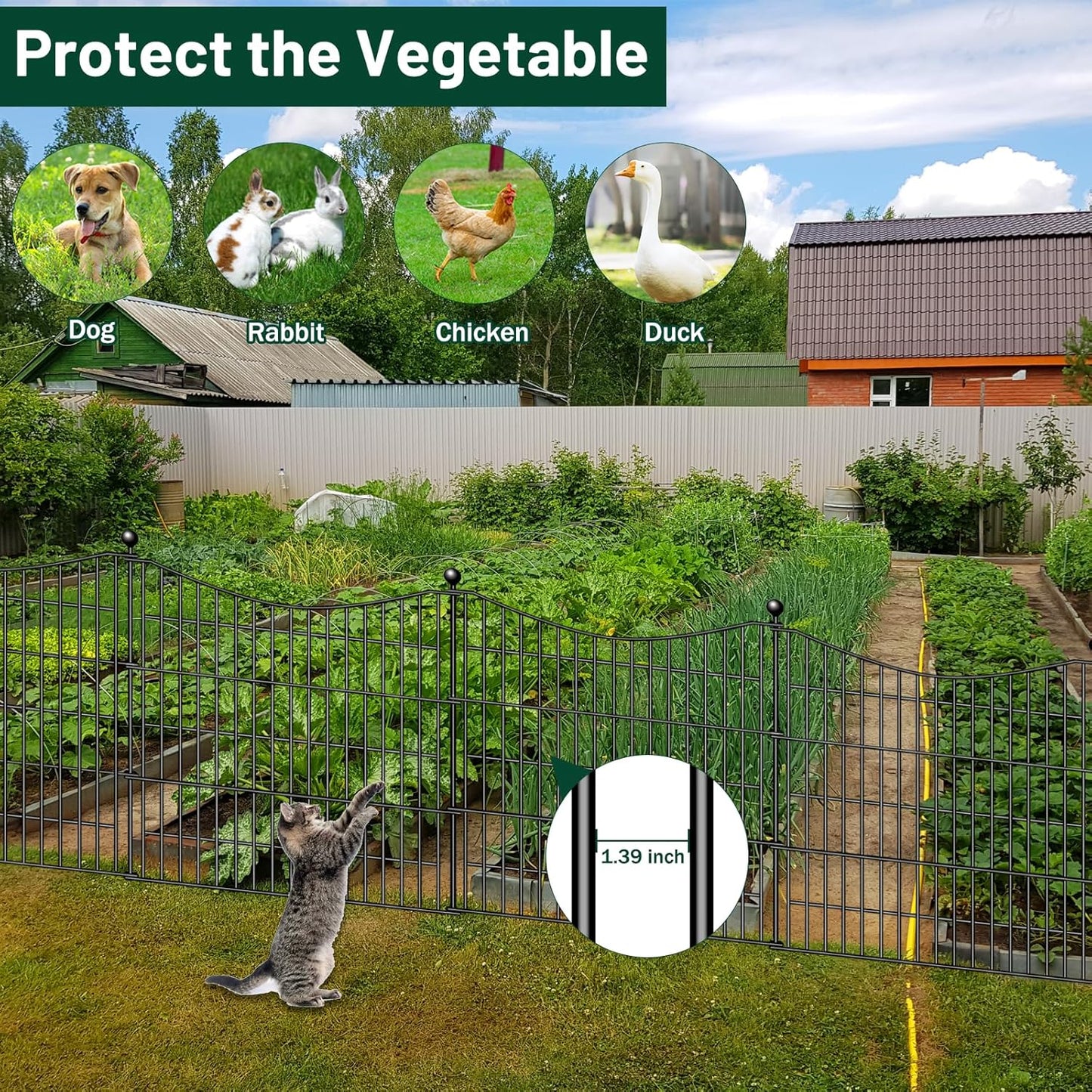 5 Panels No Dig Dog Fence Outdoor for Yard, 40 in(H) X 12 ft(L) Decorative Tall Garden Fence Animal Barrier, Rustproof Metal Wire Garden Edging and Borders, Temporary Fencing Stakes