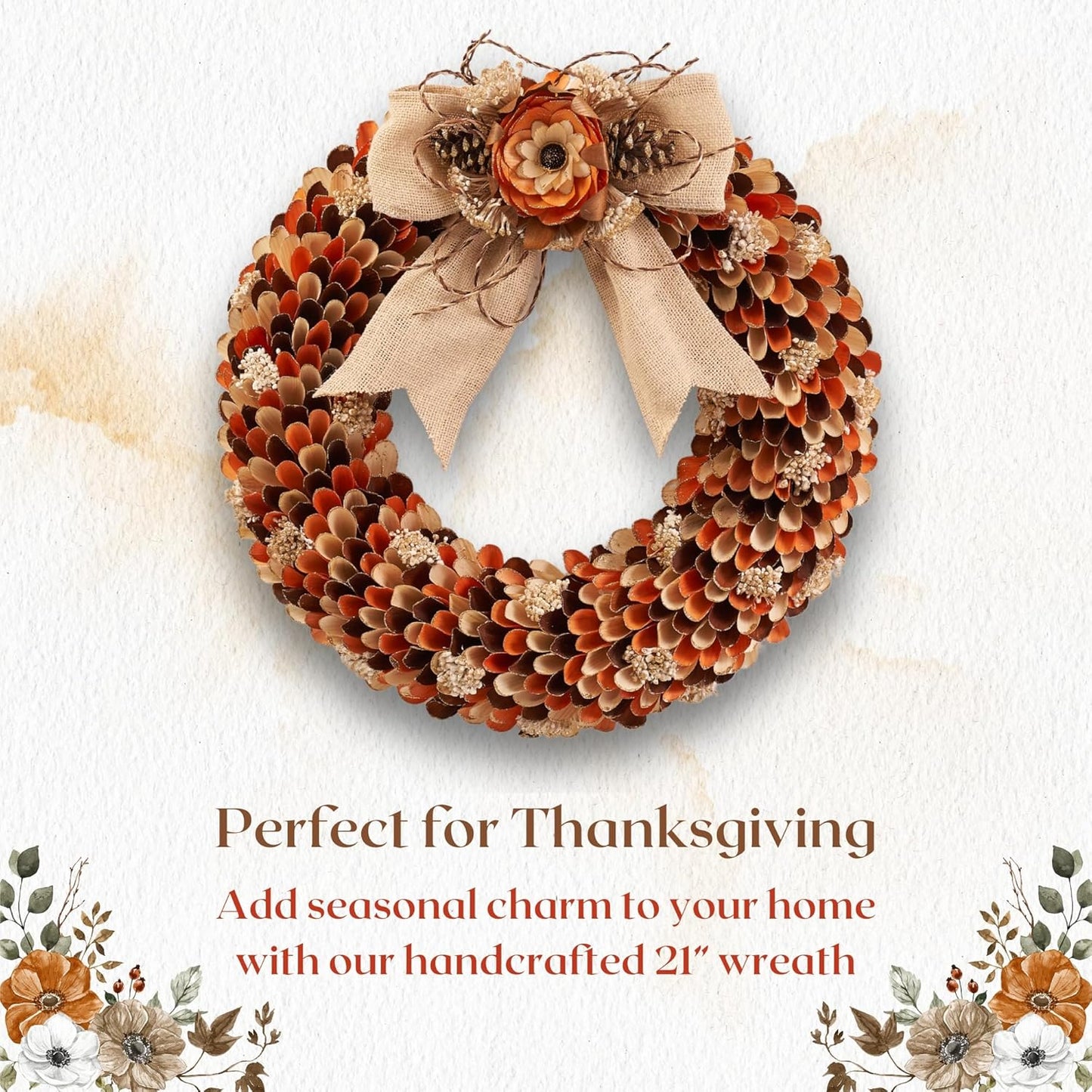 21" Fall Harvest Wood Curl Glitter Tipped Wreath - Premium Handcraft Fall Wreaths for Front Door | Perfect for Autumn & Thanksgiving Decor