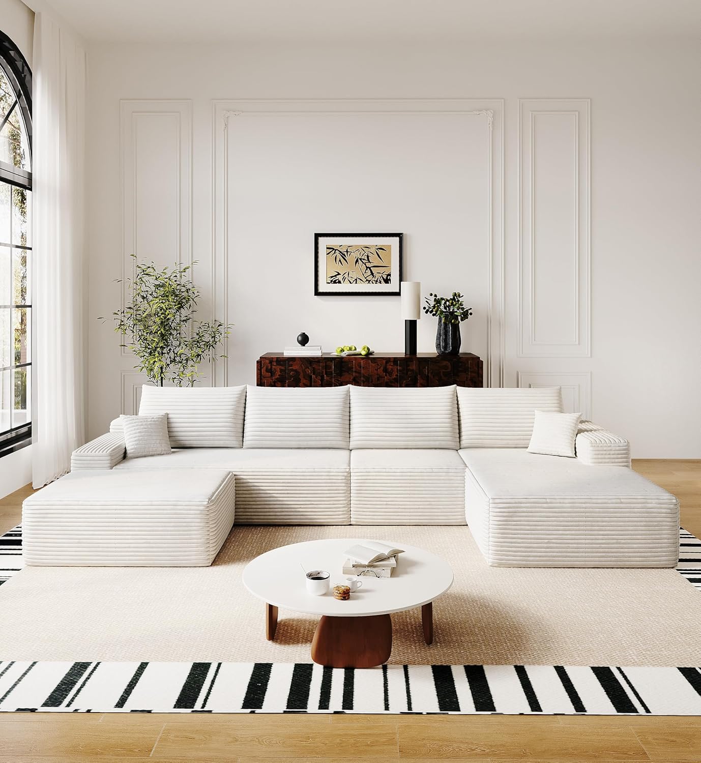 136" Sectional Couches for Living Room Modern Modular Sofa with L-Shape Couchs Upholstered Boneless Couch Deep Seat Sectional Couch with Chaise (White, Right Facing Chaise+3Seaters+Ottoman)