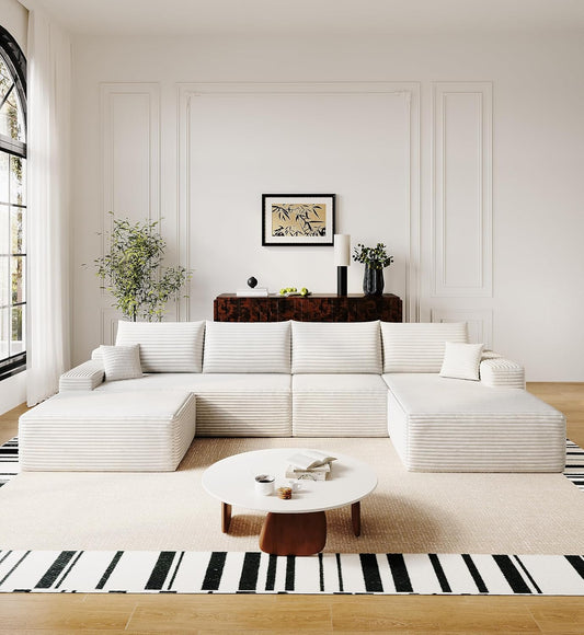 136" Sectional Couches for Living Room Modern Modular Sofa with L-Shape Couchs Upholstered Boneless Couch Deep Seat Sectional Couch with Chaise (White, Right Facing Chaise+3Seaters+Ottoman)