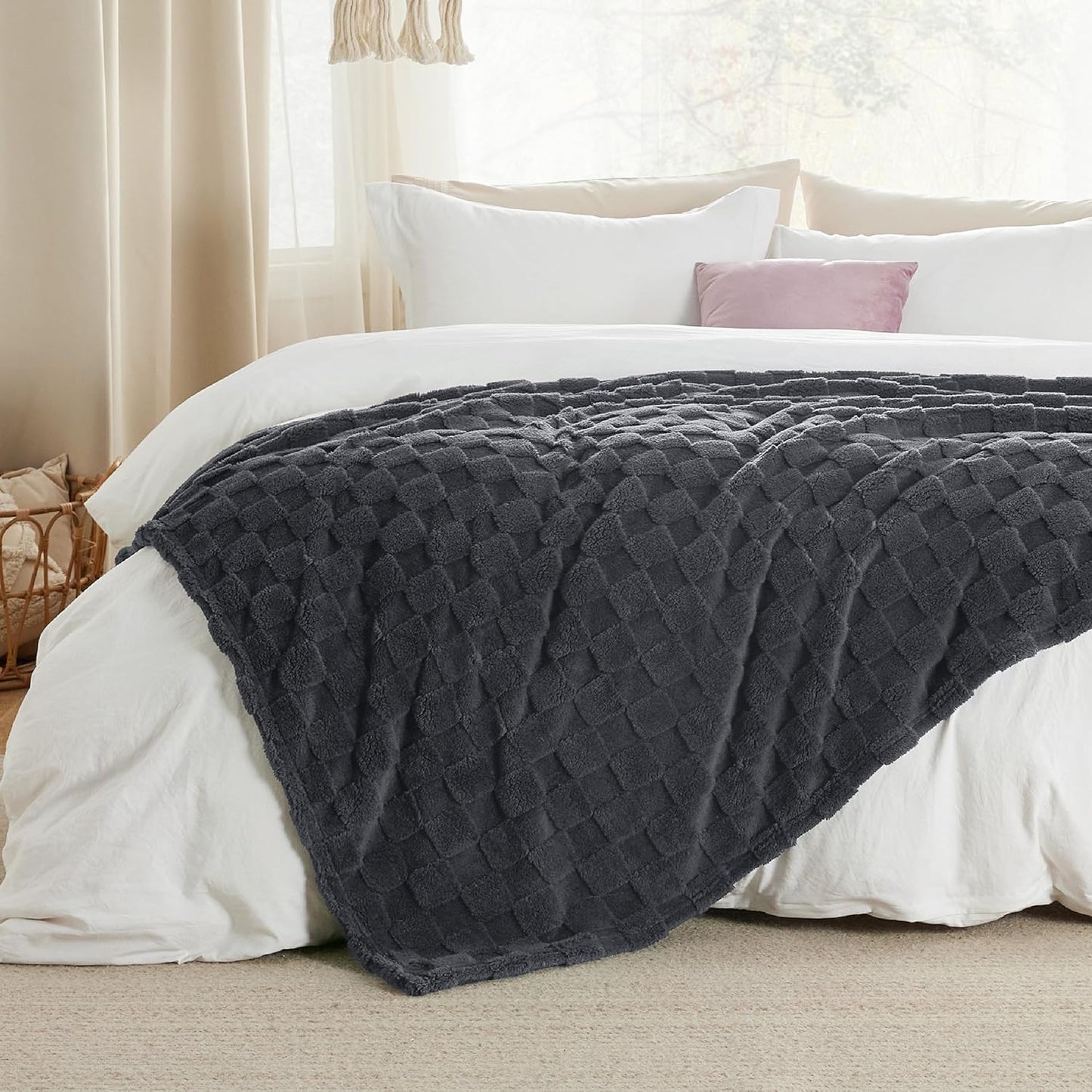 Bedsure GentleSoft Twin Blanket for Bed Dark Grey - Super Soft Cozy Blankets for Women Men Girls, Cute Fuzzy Fleece Throws for Bedroom Couch, 60x80 Inches