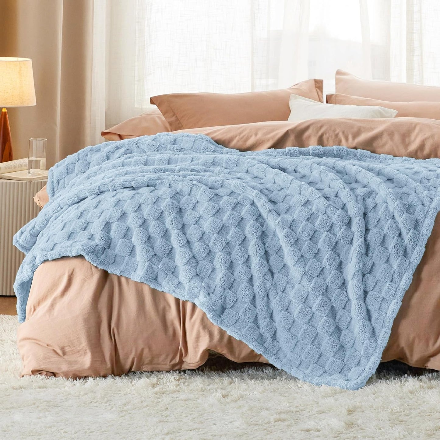 Bedsure GentleSoft Light Blue Throw Blanket for Couch - Super Soft Cozy Blankets Gifts for Women Men Girls, Cute Small Fleece Throws for Bedroom Home Decor, 50x70 Inches