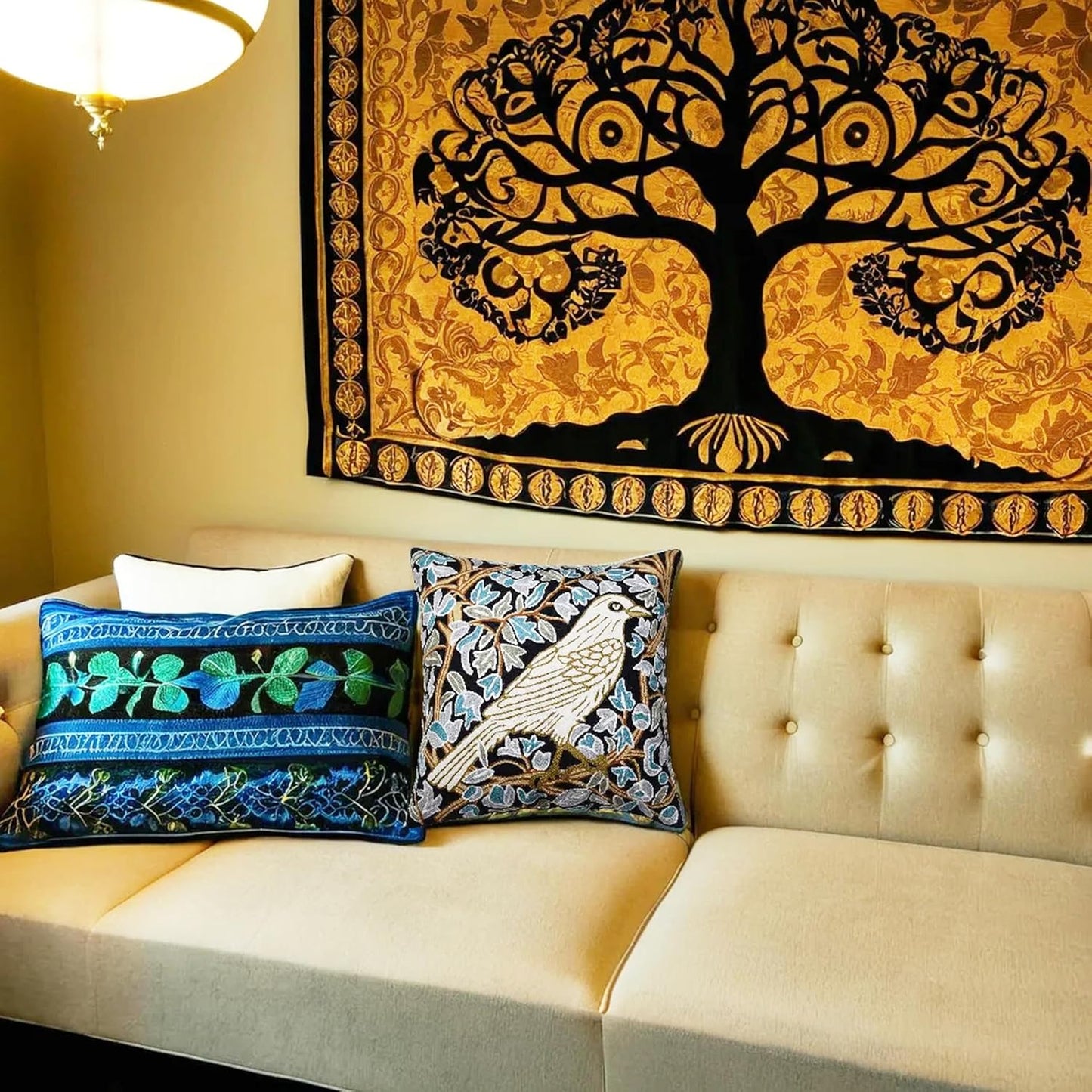 Cream Floral French Style Modern Floral Throw Pillow Cover - Hand Embroidered - 18x18 - White, Multicolor - Living Room, Bedroom, Outdoors, Accent, Home Staging