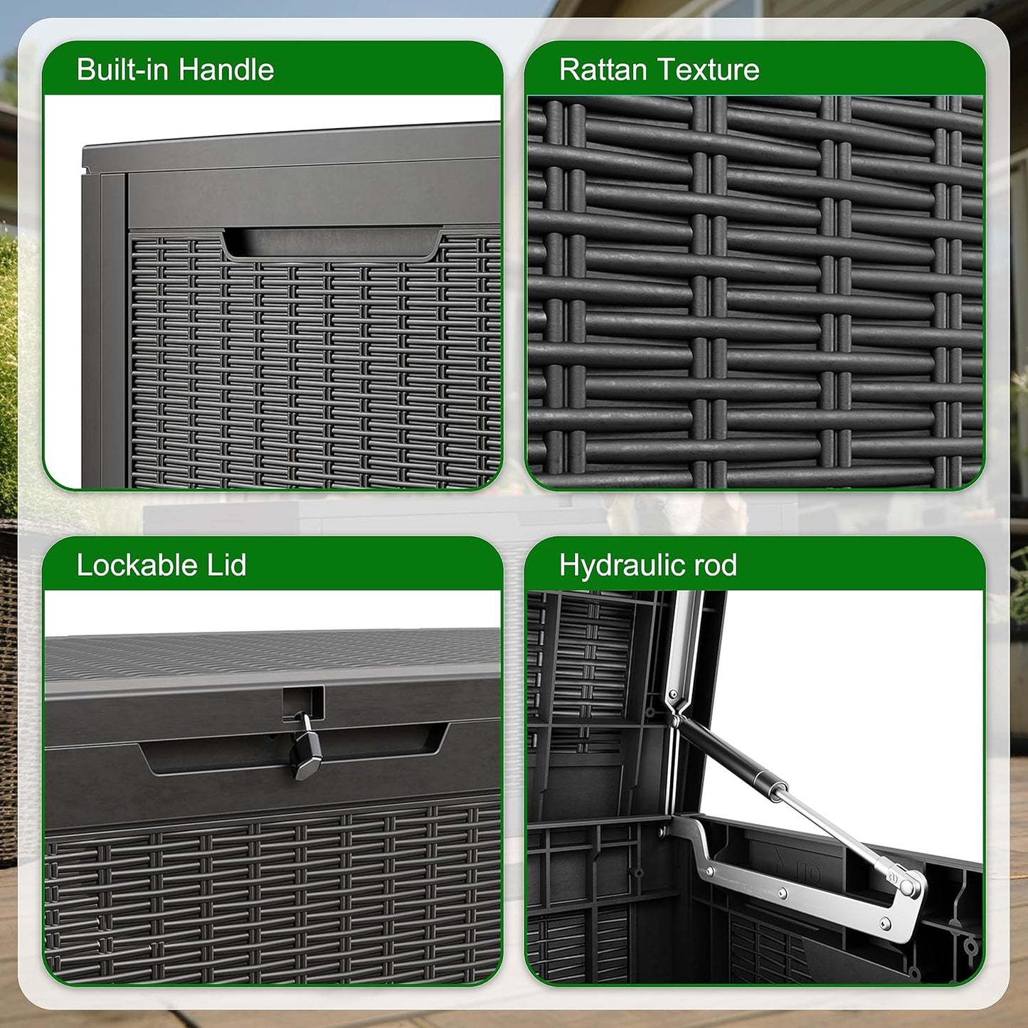 100 Gallon Outdoor Deck Box,Storage Lockable Waterproof Patio Furniture,Garden Tools,Cushions,Pool Accessories Outside Storage Resin Box(Black)